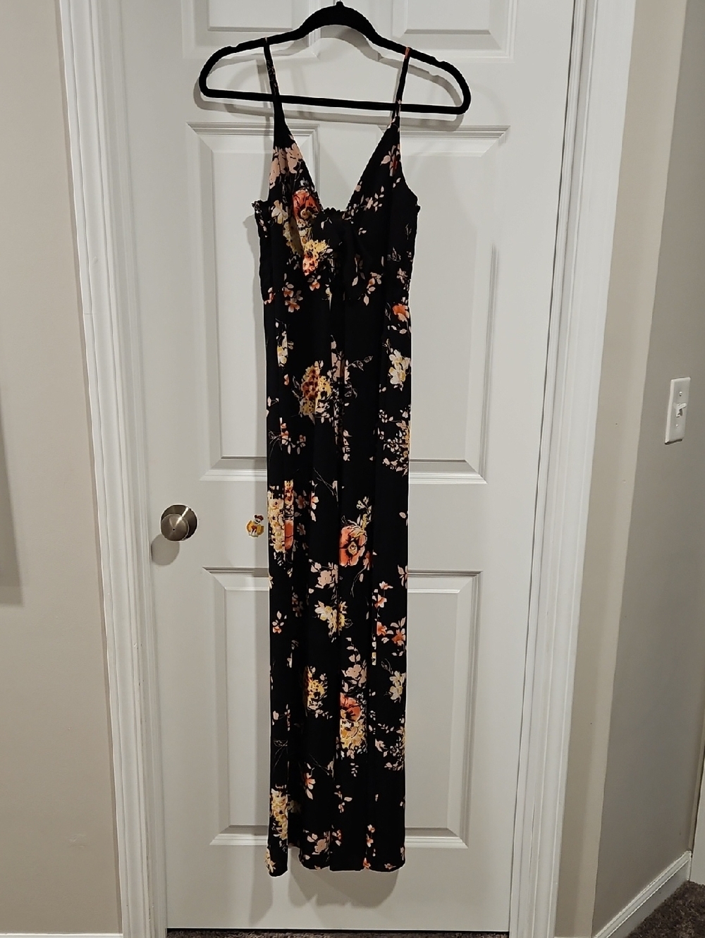 Windsor Black Floral Jumpsuit with Orange and Cream Accents